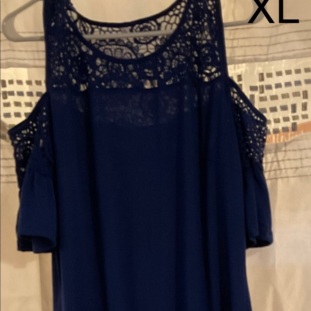 Very pretty off the shoulder, royal blue hi-lo dress